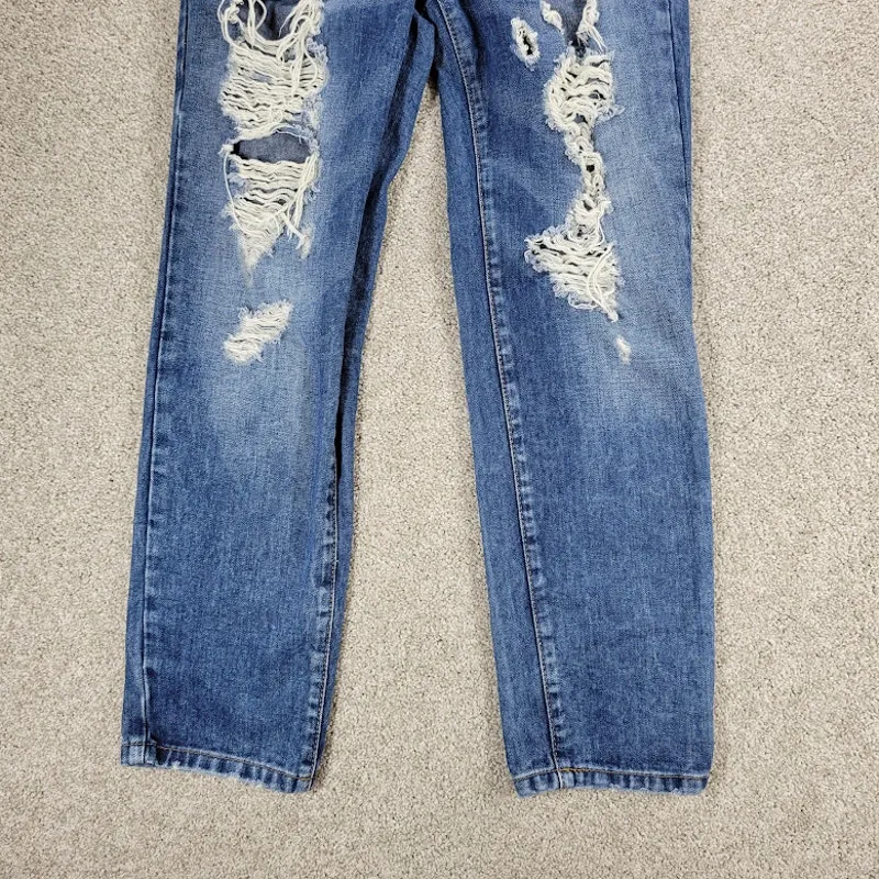 Zara Trafaluc Jeans Womens 4 Blue Mid Wash Distressed Denim‎ Straight Slim - Image 5