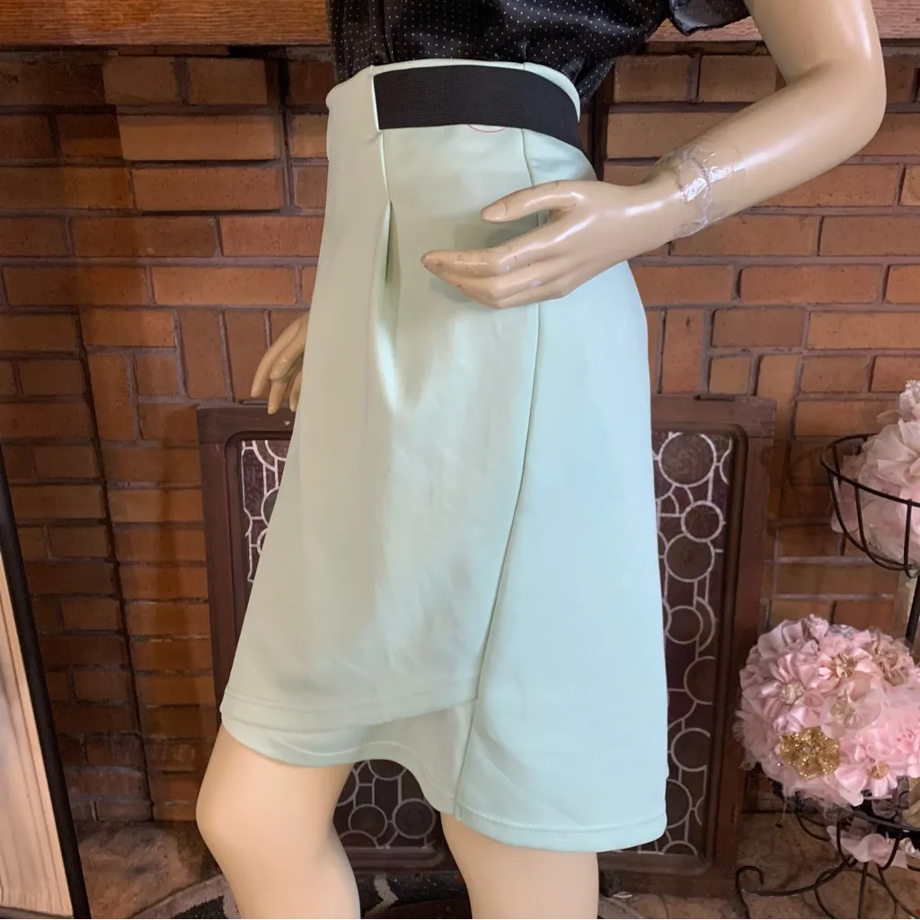 JUNAROSE MINT GREEN AND BLACK FAUX WRAP SCUBA KNIT FABRIC SKIRT (1X) - Image 4