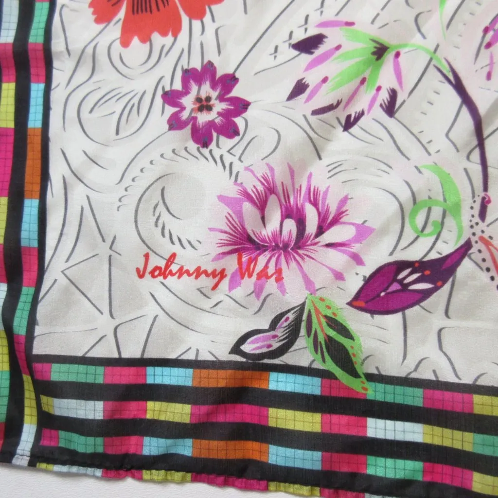 NWT Johnny Was Mitchie Scarf in Multi Butterfly Floral Print Silk Tassel - Image 5