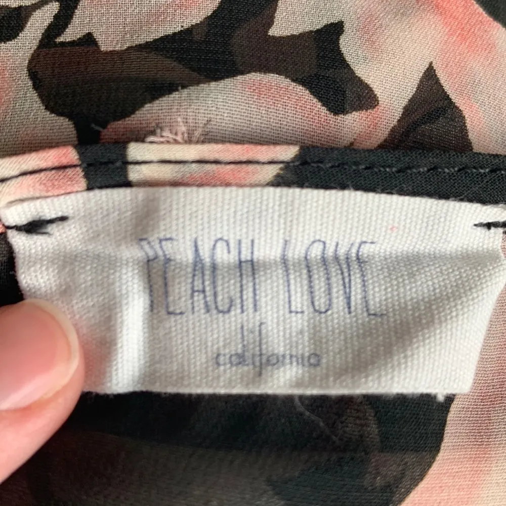 Peach Love California Sheer Floral Lace-Up Long Sleeve Blouse - Image 3