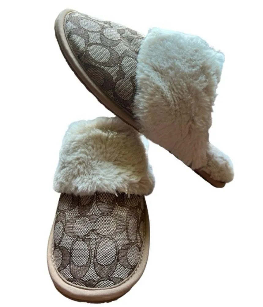 Coach Ziva Slippers Signature
Jacquard With Faux Fur In Khaki - Image 4