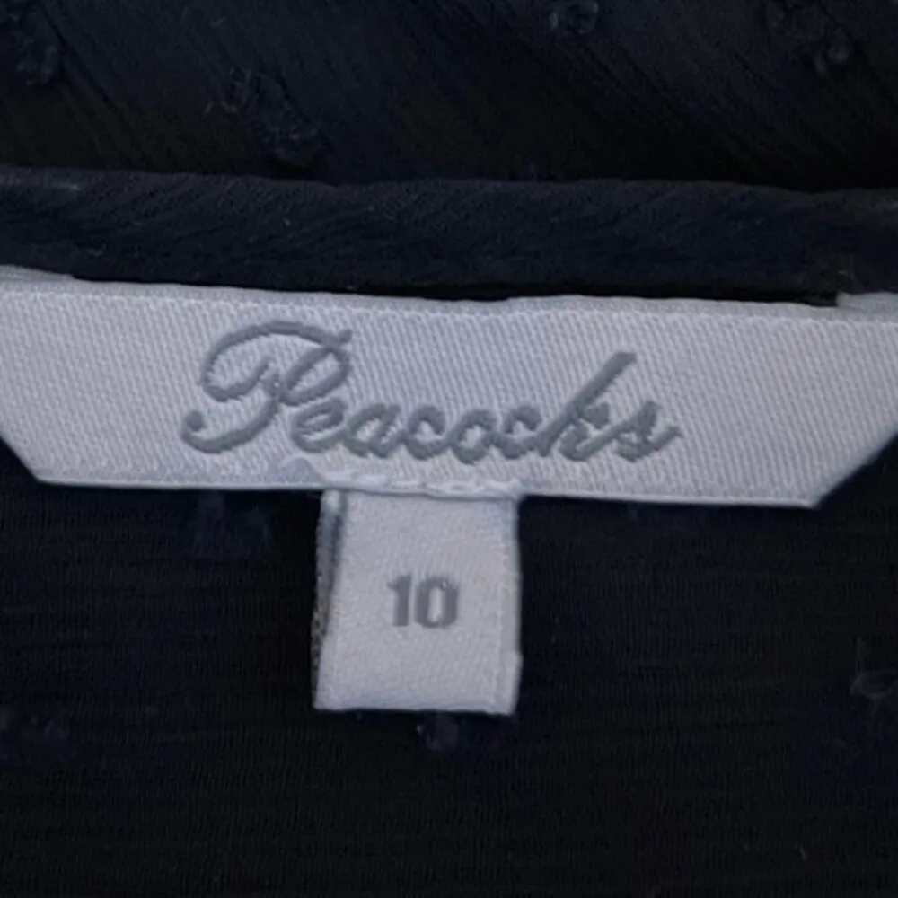 Peacocks Black Sheer Mesh Long Sleeve Swiss Dot Tie Neck Blouse Top Size 10 - Image 4