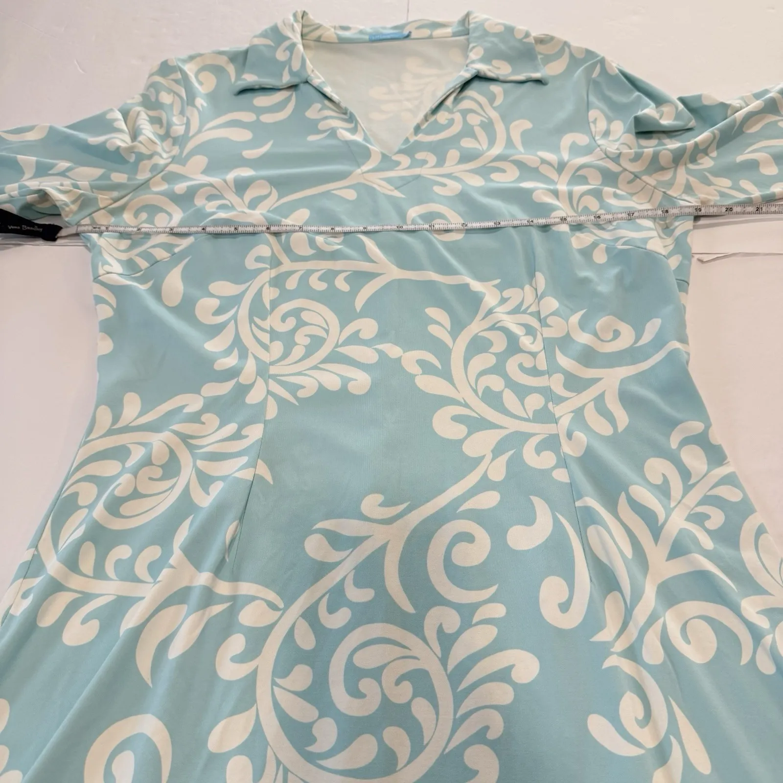 J. McLaughlin Blue Catalina Cloth 3/4 Sleeve Stretch Cadence Dress Size MEDIUM - Image 6