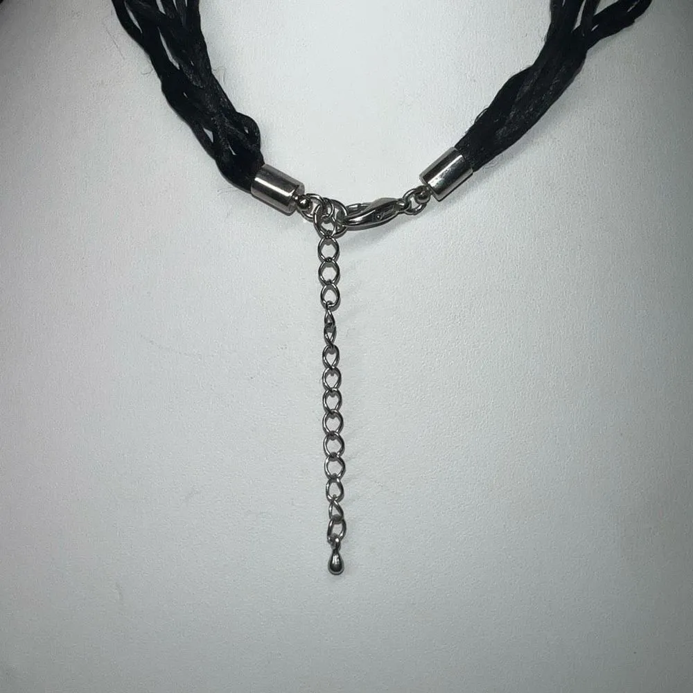 Multi Strand Silk Cord Silver Chunky Choker Necklace‎ Black - Image 4