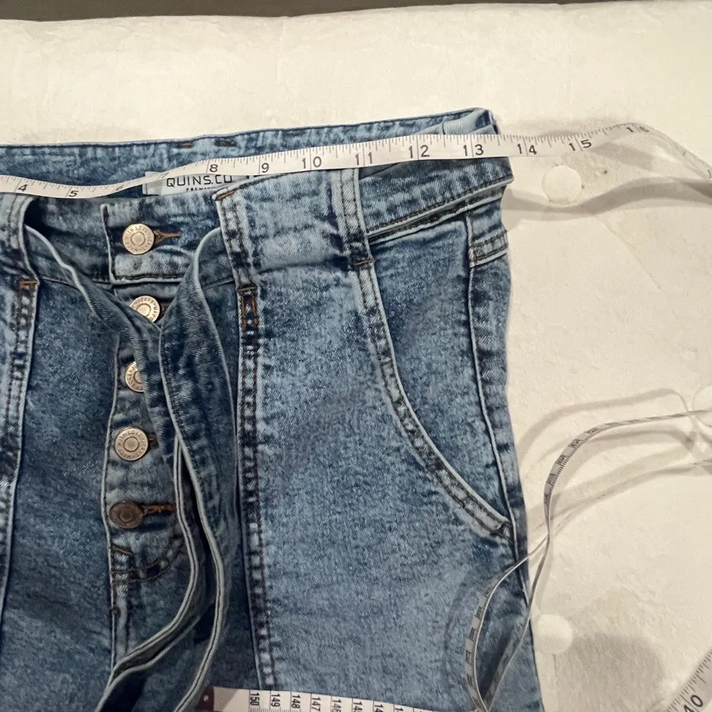 Denim jeans high waisted button fly with Tie Belt size 28 Blue - Image 7