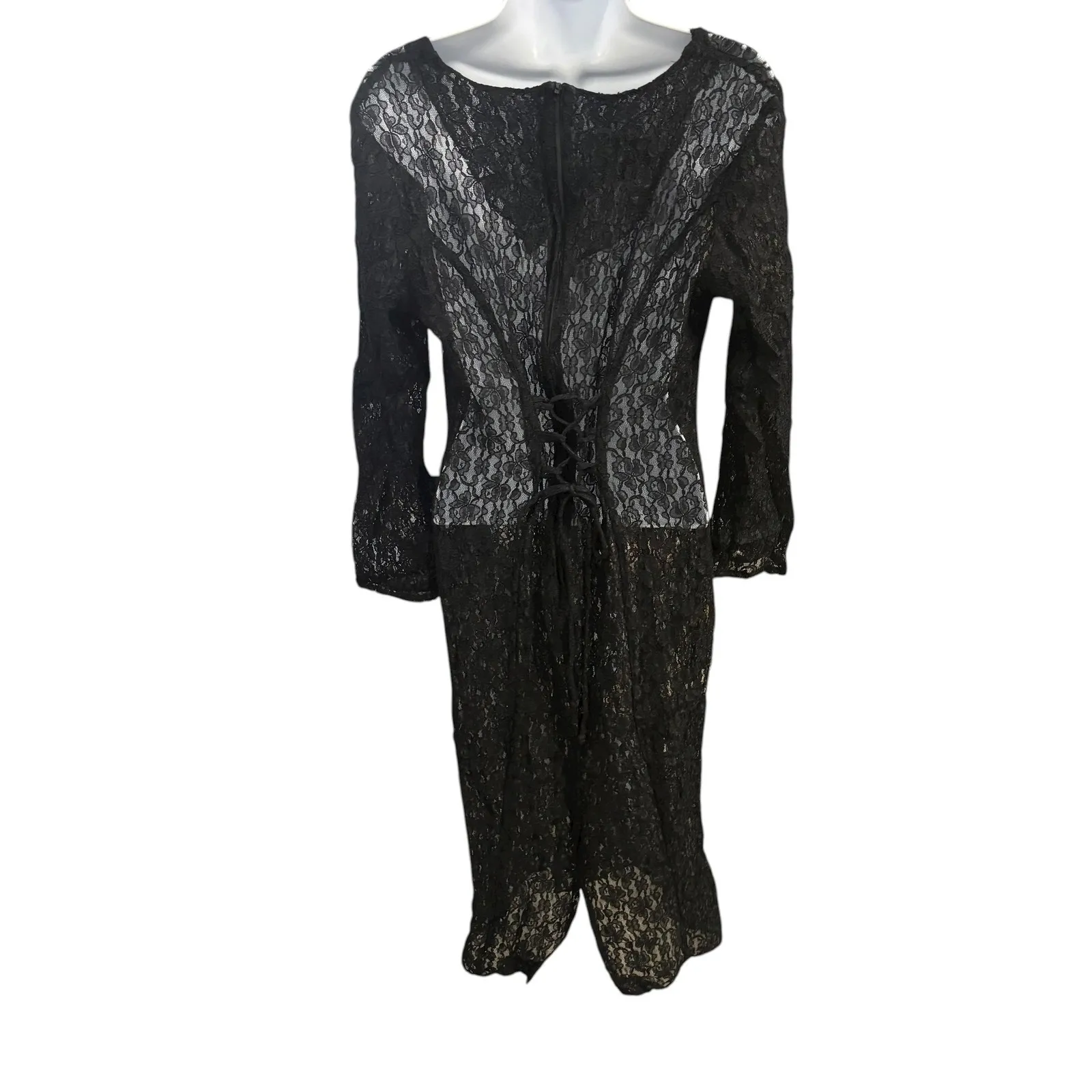 By Choice California Black Lace Corset Back Long Sleeve Dress Size 13 - Image 2