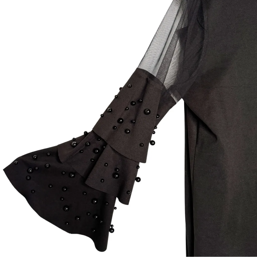 N BY NANCY TWO PIECE RUFFLE SLEEVES MERMAID SKIRT SET FAUX PEARLS SZ L Black Size L - Image 7