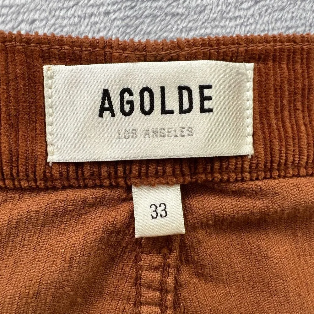 AGOLDE Riley Long High Rise Straight Leg Corduroy Pants Womens 33 Saddle Classic - Image 7