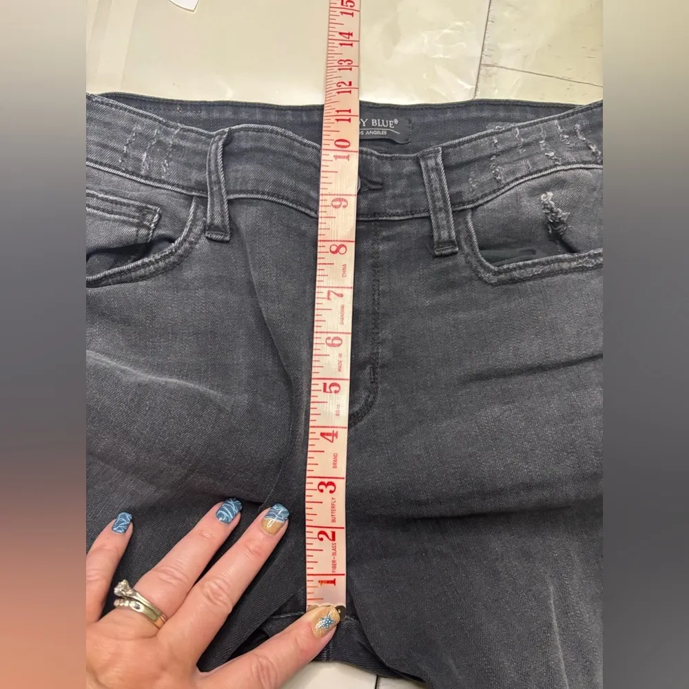 Judy Blue Jeans Womens 9/29 Skinny Fit Distressed Buffalo Plaid Dark Gray Wash - Image 5