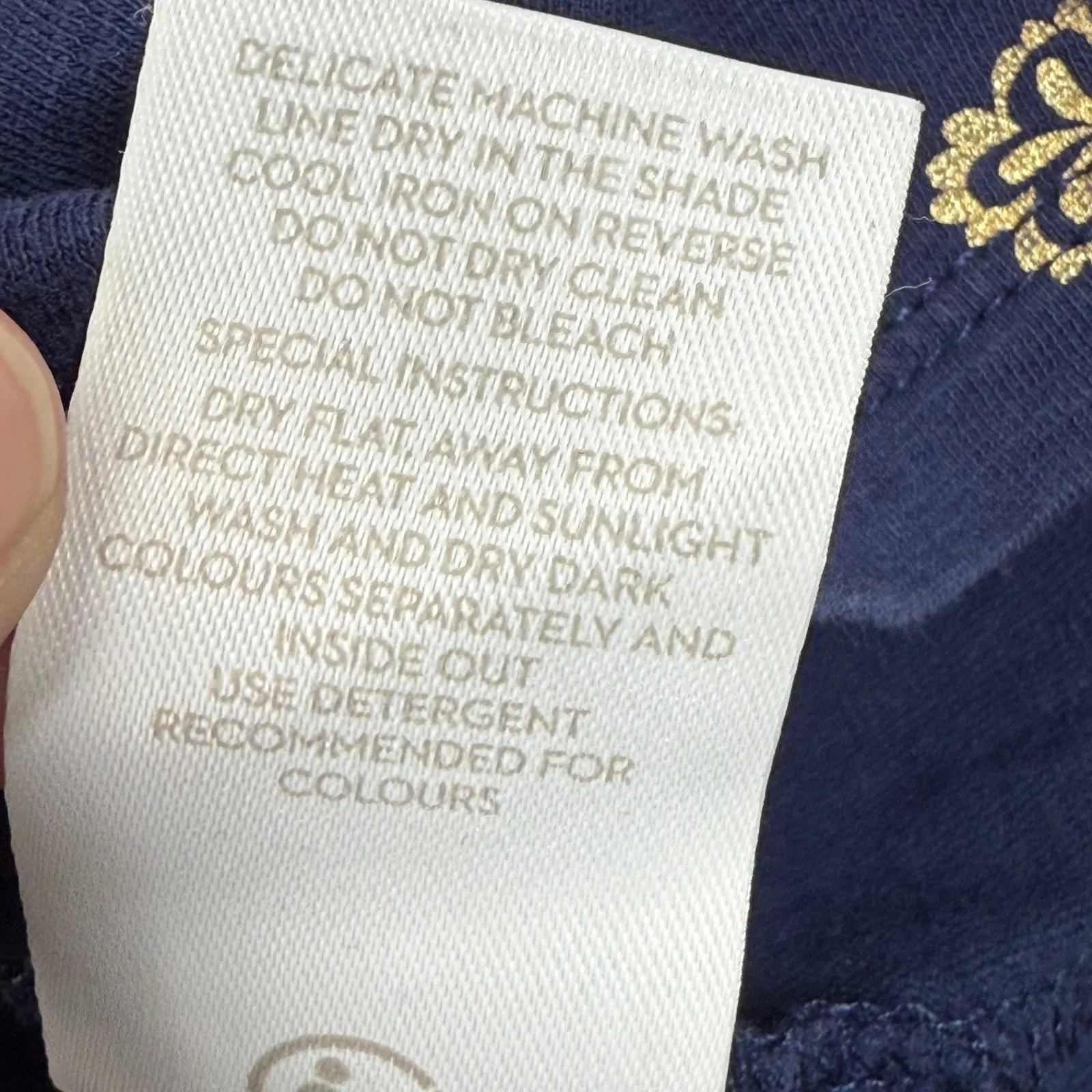 Boden Tunic Top Gold Paisley Print Ruffle Trim‎ Tie Neck 3/4 Sleeve US 4P Blue - Image 6