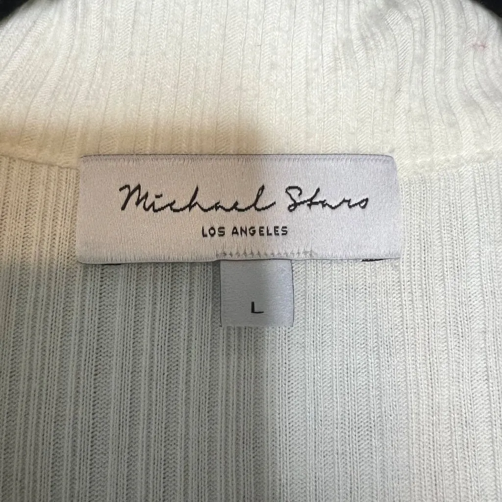 Michael Stars Popover Top Size‎ L Long Sleeve Ribbed Button Collared Cream - Image 2