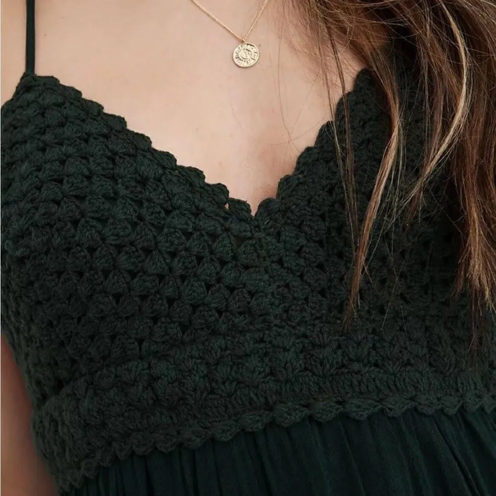 Aerie dark olive green crochet top summer mini tiered dress - Image 6