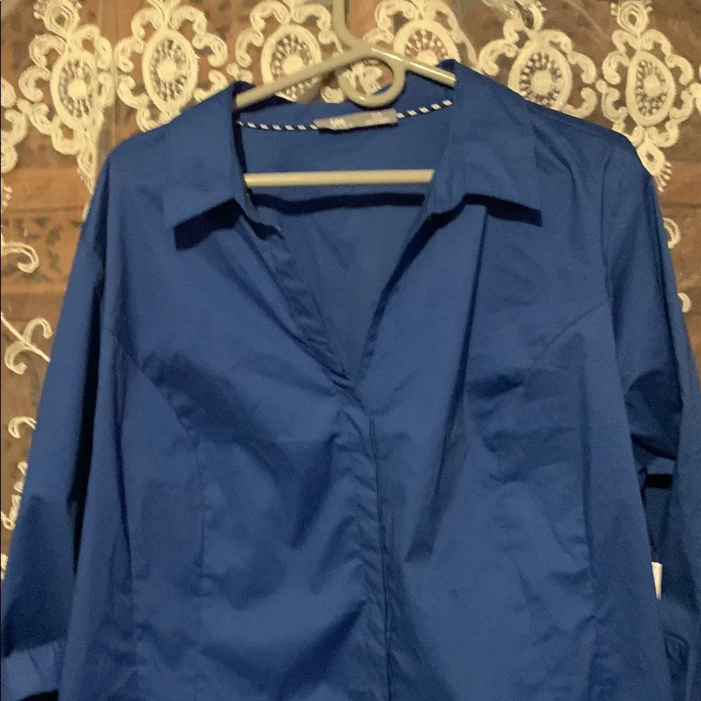 Riders by Lee Blue 3/4 Sleeve Notched Collar Shirt - Image 2