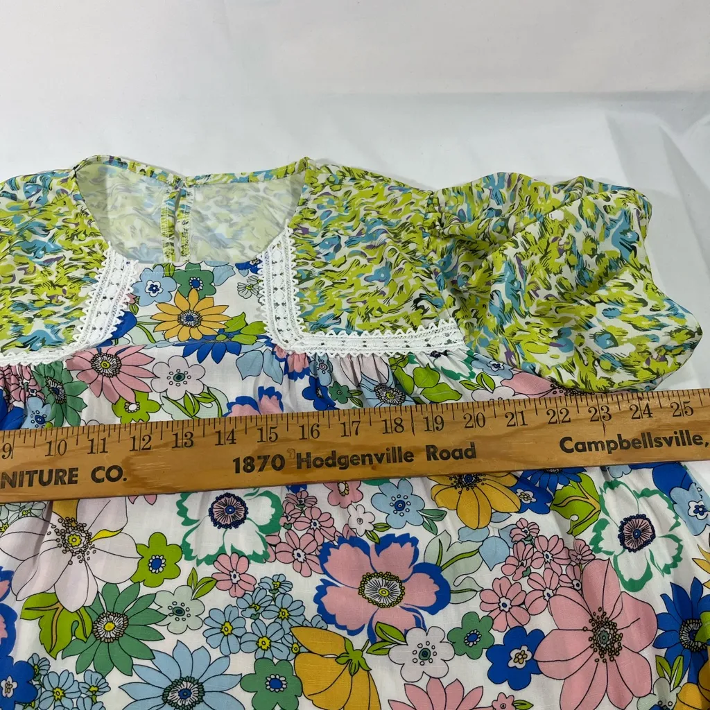 PRINTED FLORAL BOHO ROUND NECK PUFF BUBBLE SLEEVE WOMEN XL LIME‎ MULTICOLOR - Image 9