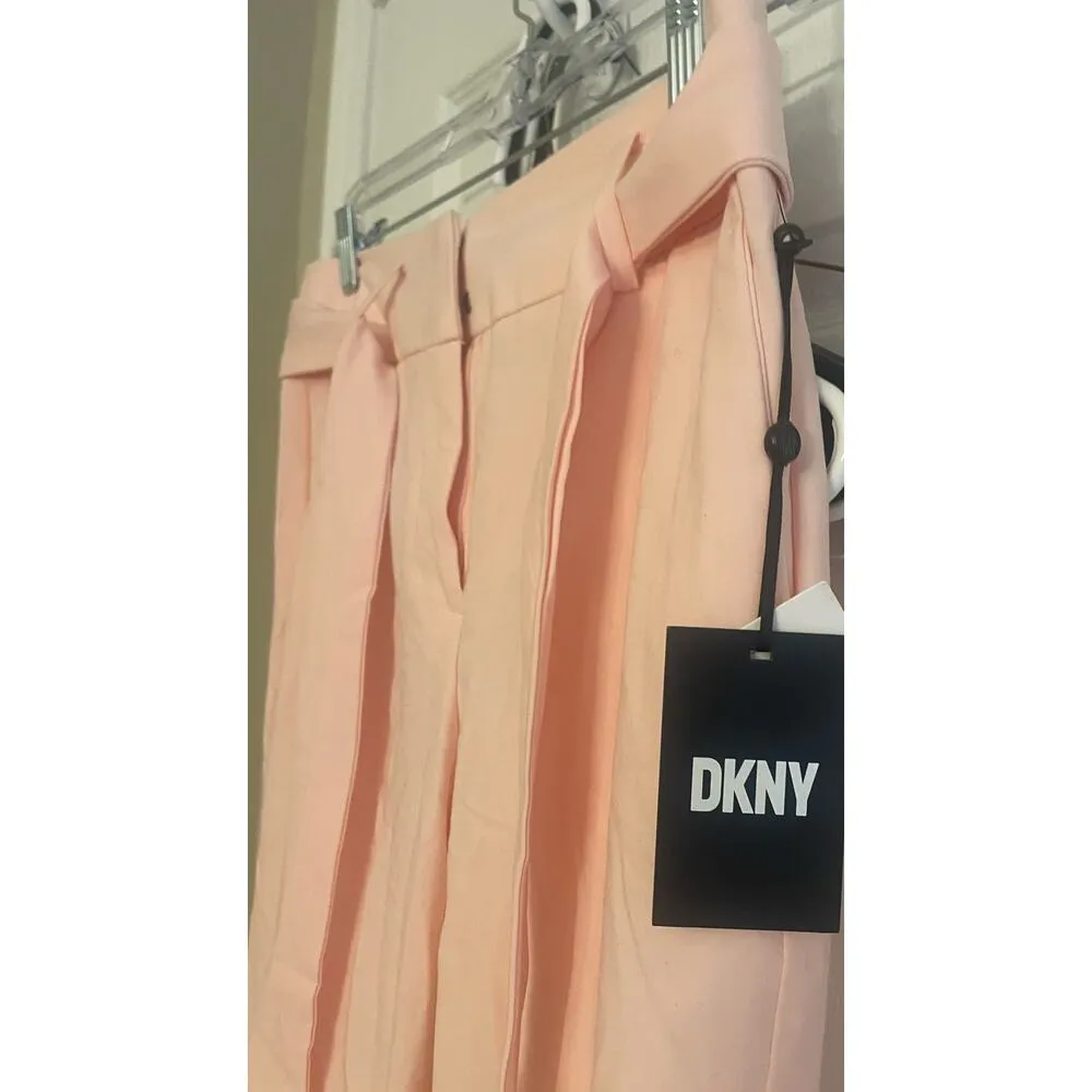 DKNY High Waisted Size 4 Tie Front Pink Barbiecore Lined Ankle Pants, A66 - Image 4