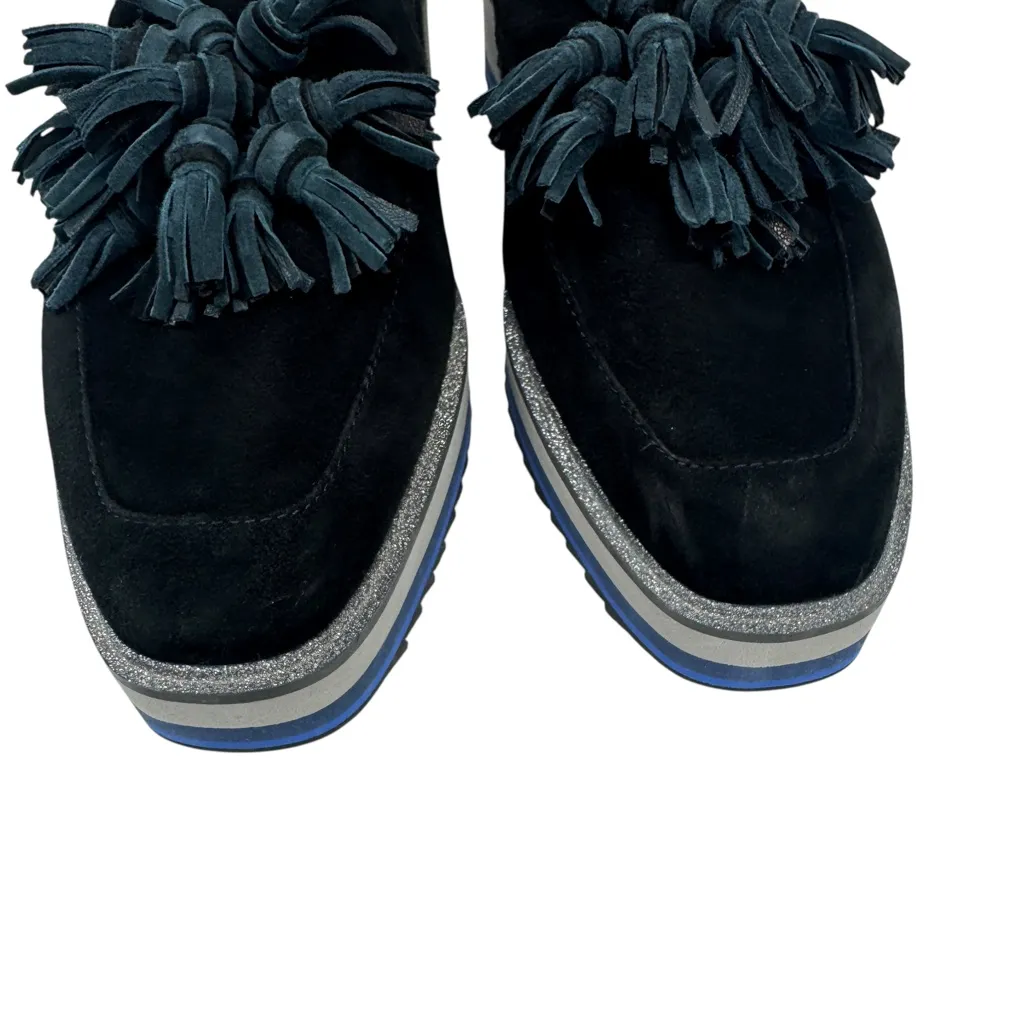 Johnston & Murphy Black Gracelyn Tassel Suede Platform Wedge Loafers 8 - Image 3