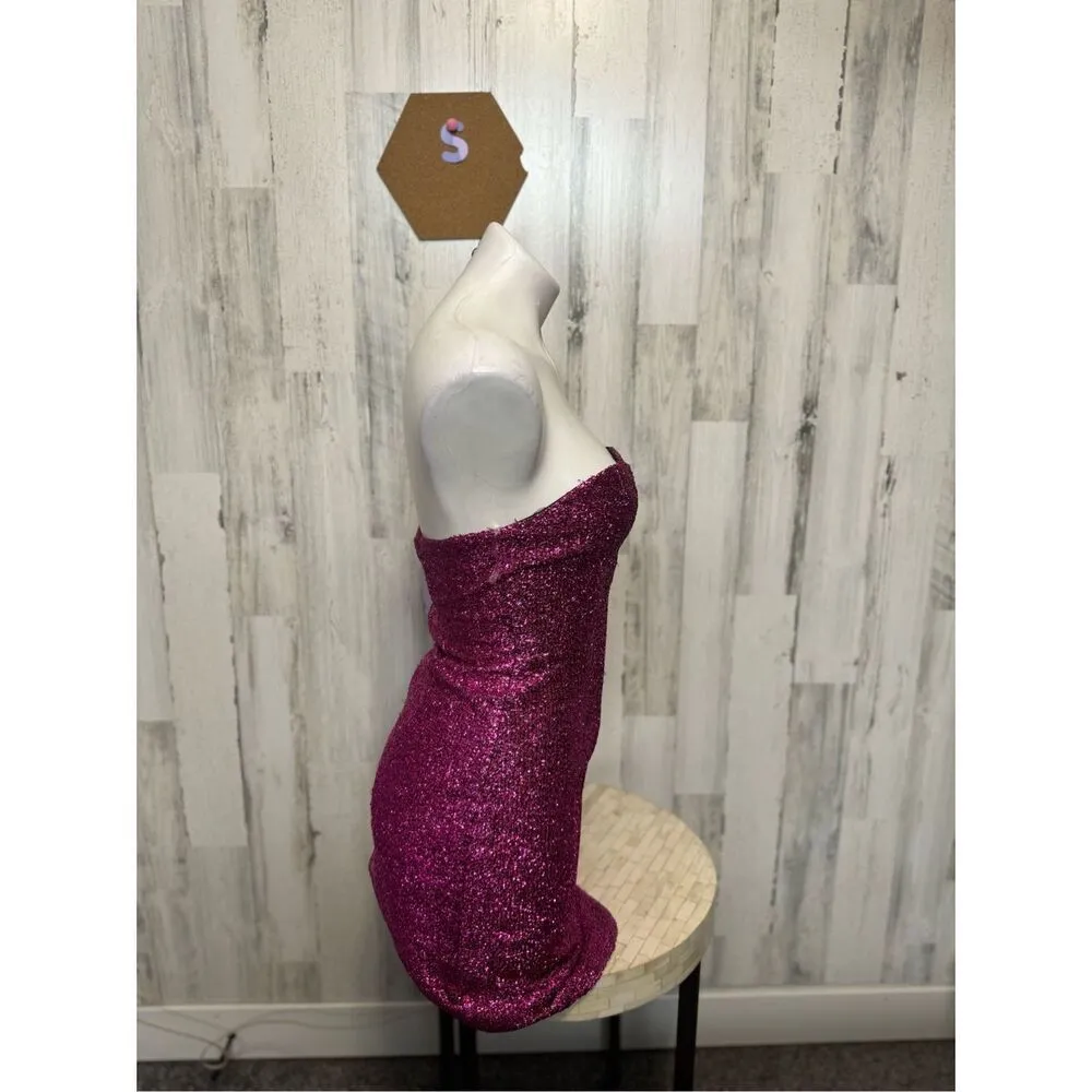 Timing Strapless Sparkly Fuchsia Mini Dress Size Small Party Club Dress - Image 3
