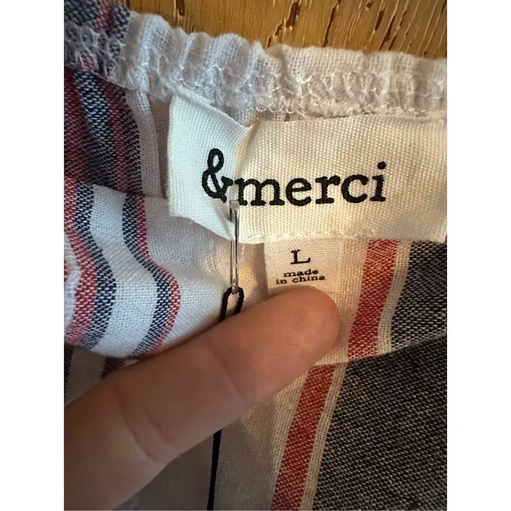 &Merci red white blue striped faux wrap sleeveless dress L NEW - Image 3