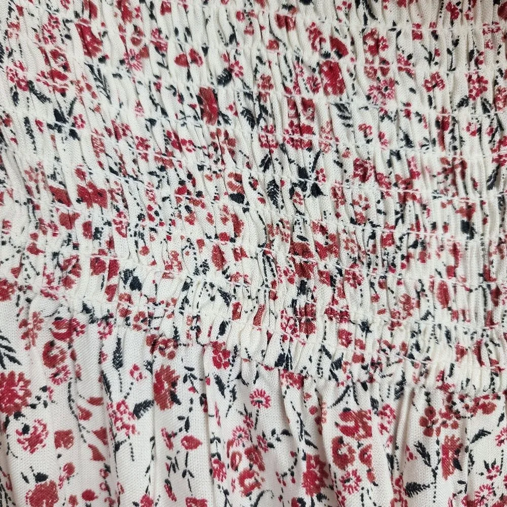 Japna Strapless Wide Leg Jumpsuit Ruffles Cream Red Floral Flare Smocked Size S - Image 10