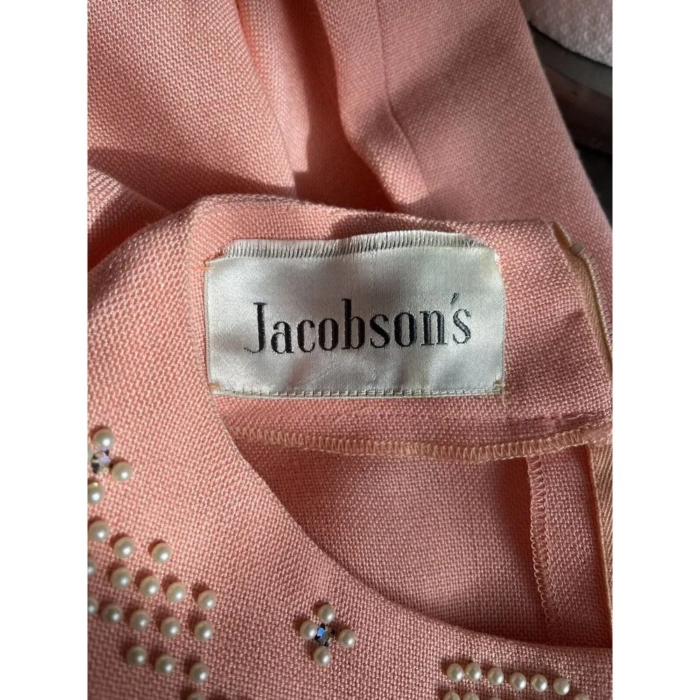 Jacobsons Vintage Pink Pearl Beaded Short Sleeve Bib Dress Size Medium - Image 6