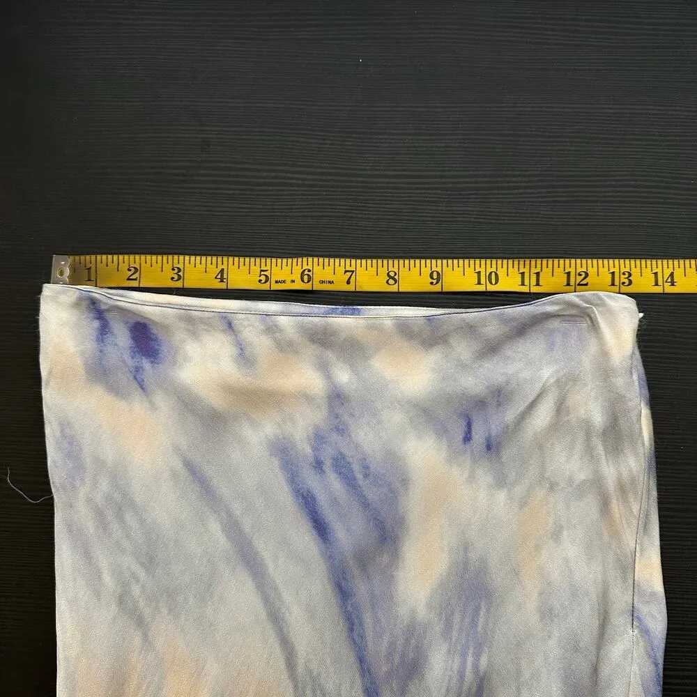 Urban Outfitters Cream Blue Tie Dye Satin Side Zip Casual Maxi Skirt Size 2 - Image 11