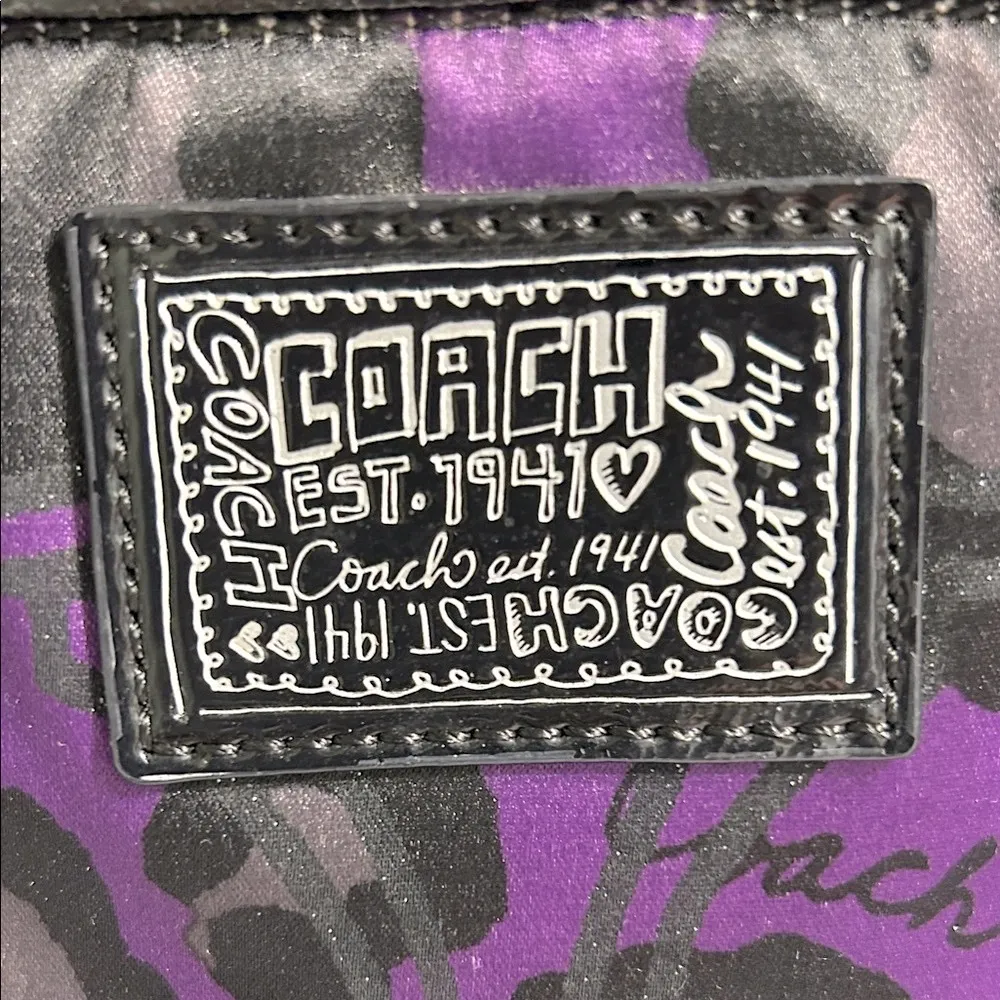 COACH Poppy F20071 “Daisy Ocelot” Purple & Black Women's Handbag - Image 6