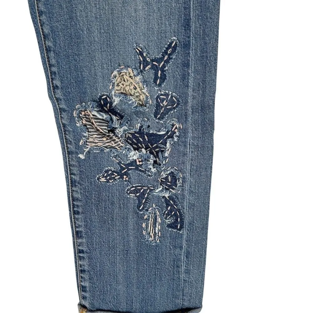 Anthro Pilcro Slim Boyfriend Embroidered Patchwork Floral Jeans Size 28 - Image 11