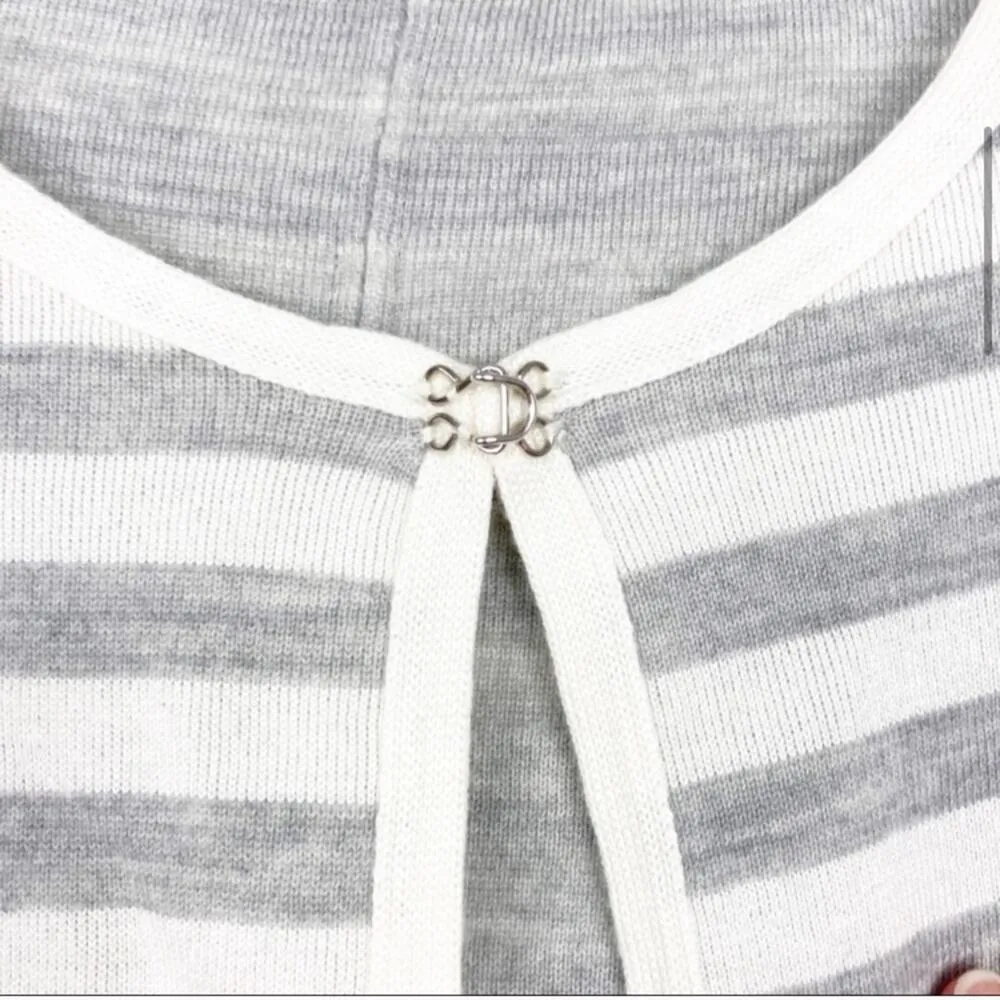 St. John Gray White Wool Blend Striped Reversible Cape Sz S - Image 4