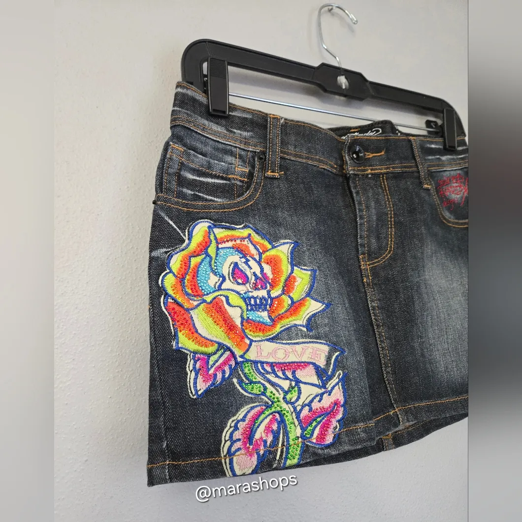 Y2K Ed Hardy Denim Mini Skirt - Image 2