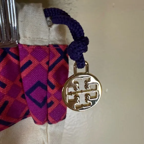 Tory Burch Dust Bag Drawstring Pouch Pink Purple‎ Geometric Logo Charm - Image 2