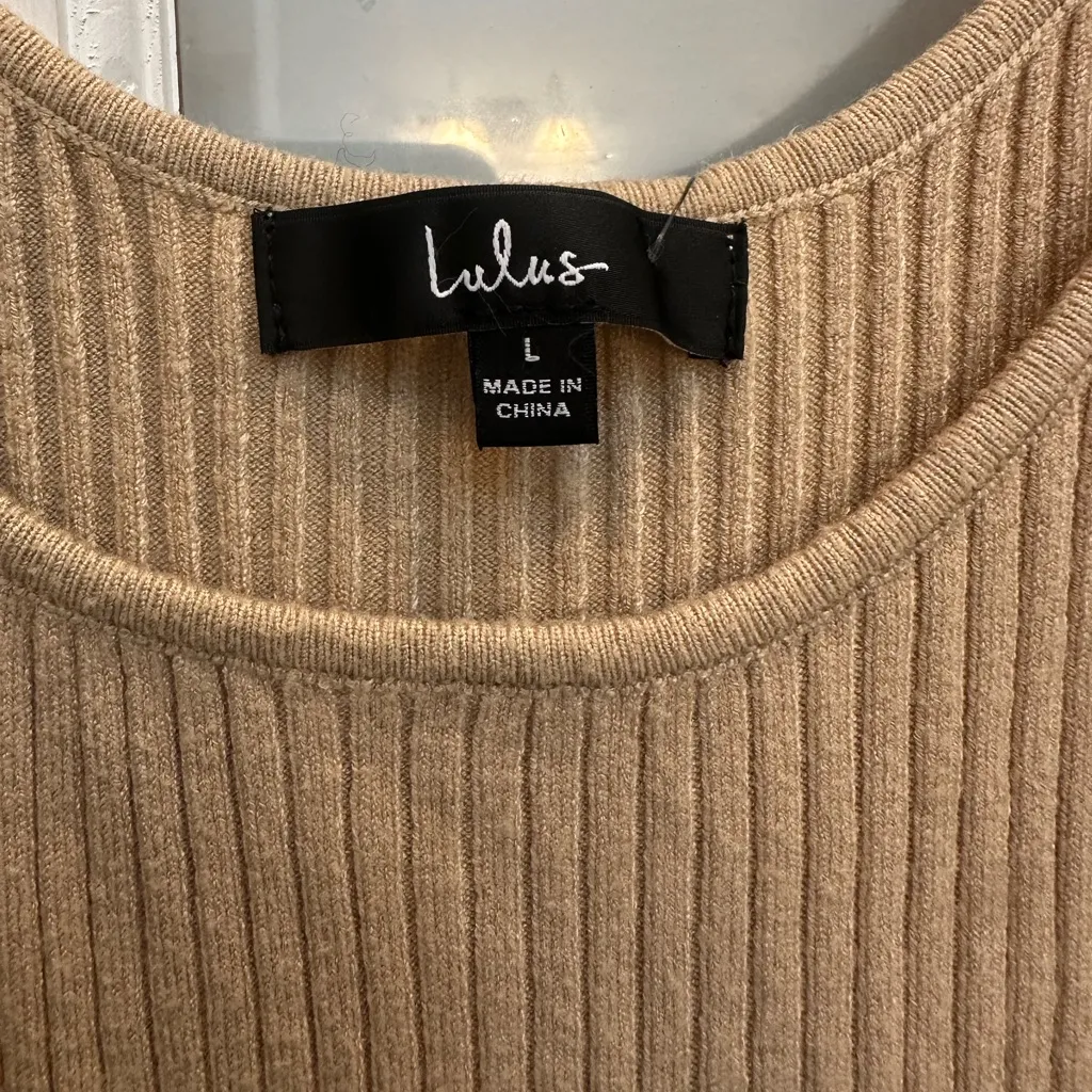 Lulu's Wicked Games Dark Beige Bodycon Ribbed Midi Dress Size Large L NWT - Image 4