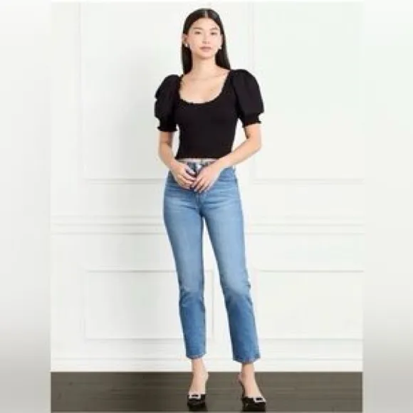 Hill House The Aiko Nap Puff Sleeve Top Smocked Black sz XS - Image 3