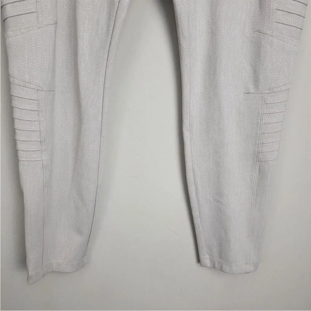 Athleta Delancey Taupe Cream Textured Moto Zip Ankle Tight Leggings Size L - Image 5