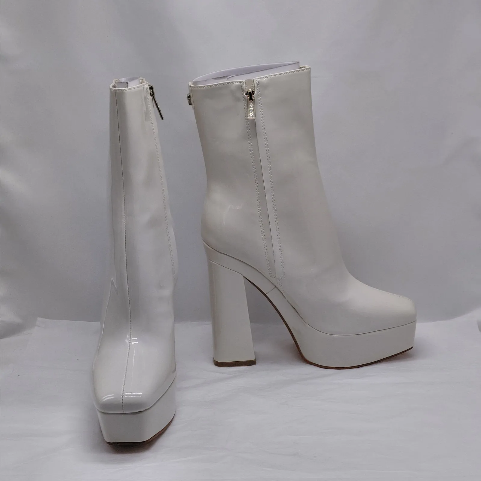GUESS Byra Platform Ankle Boots Women 7.5 Ivory Retro 70s Block Chunky Heel Gogo - Image 5