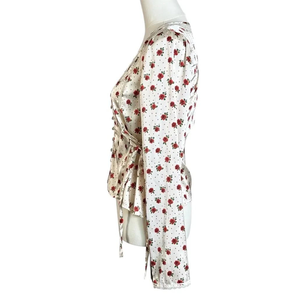 Free People Western Dainty Ethereal Lace Field Of Roses Satin Blouse Size Small - Image 11