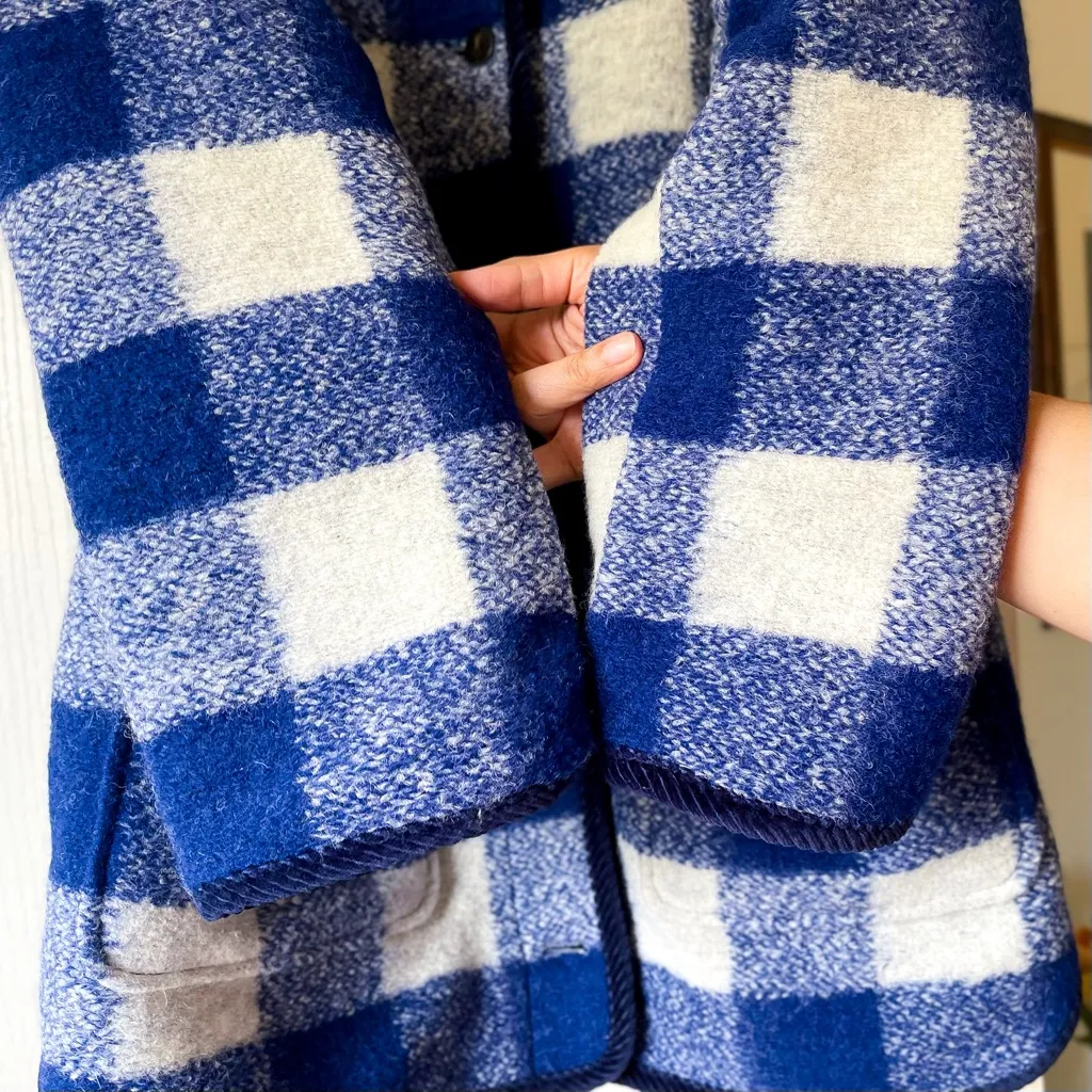 Sézane Farel Wool Check Reversible Jacket Blue Ecru 40 NWT - Image 3