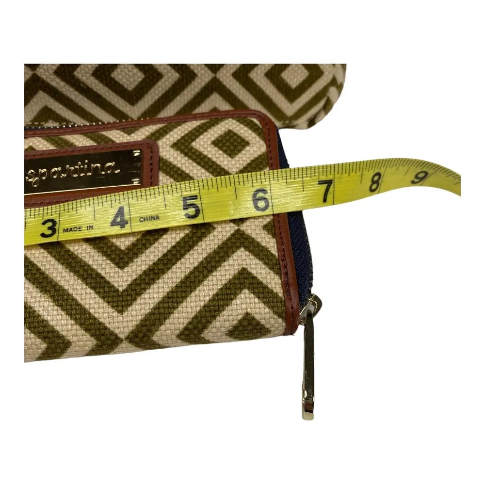 Spartina 449 Geometric Green/ Cream Leather and Linen Crossbody Bag with Wallet - Image 76