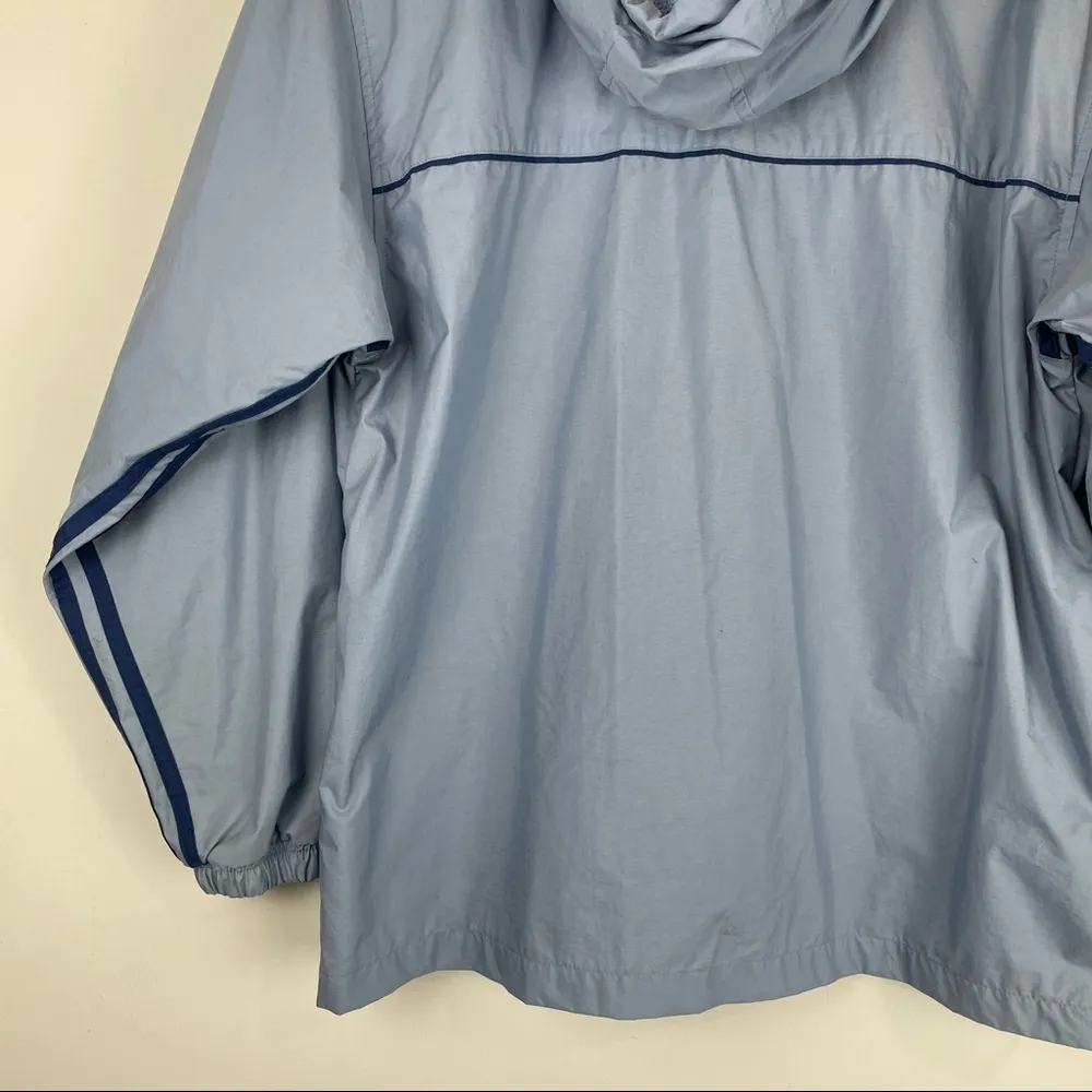 Vintage Adidas Sz Medium Windbreaker Jacket Blue Periwinkle Stripe Sleeves - Image 11