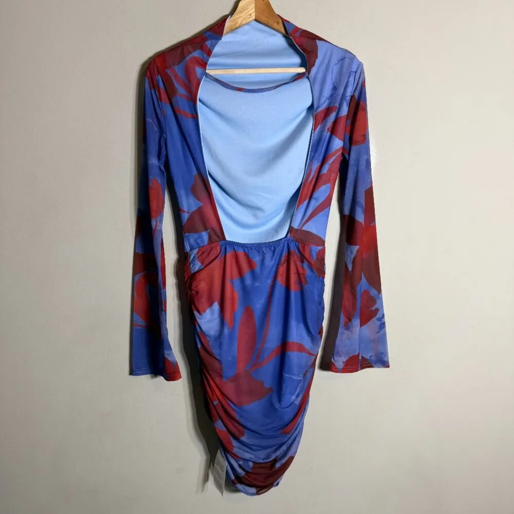 ASOS High Neck Backless Floral Mesh Mini Dress Women's 6 Blue Red Going Out NWT - Image 13