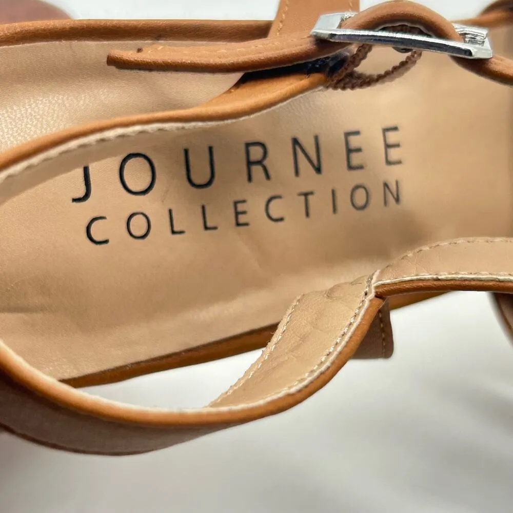 Journee Collection Sandals Womens 7 Brown Gibssen Heeled Open Toe Blocked Heel - Image 9