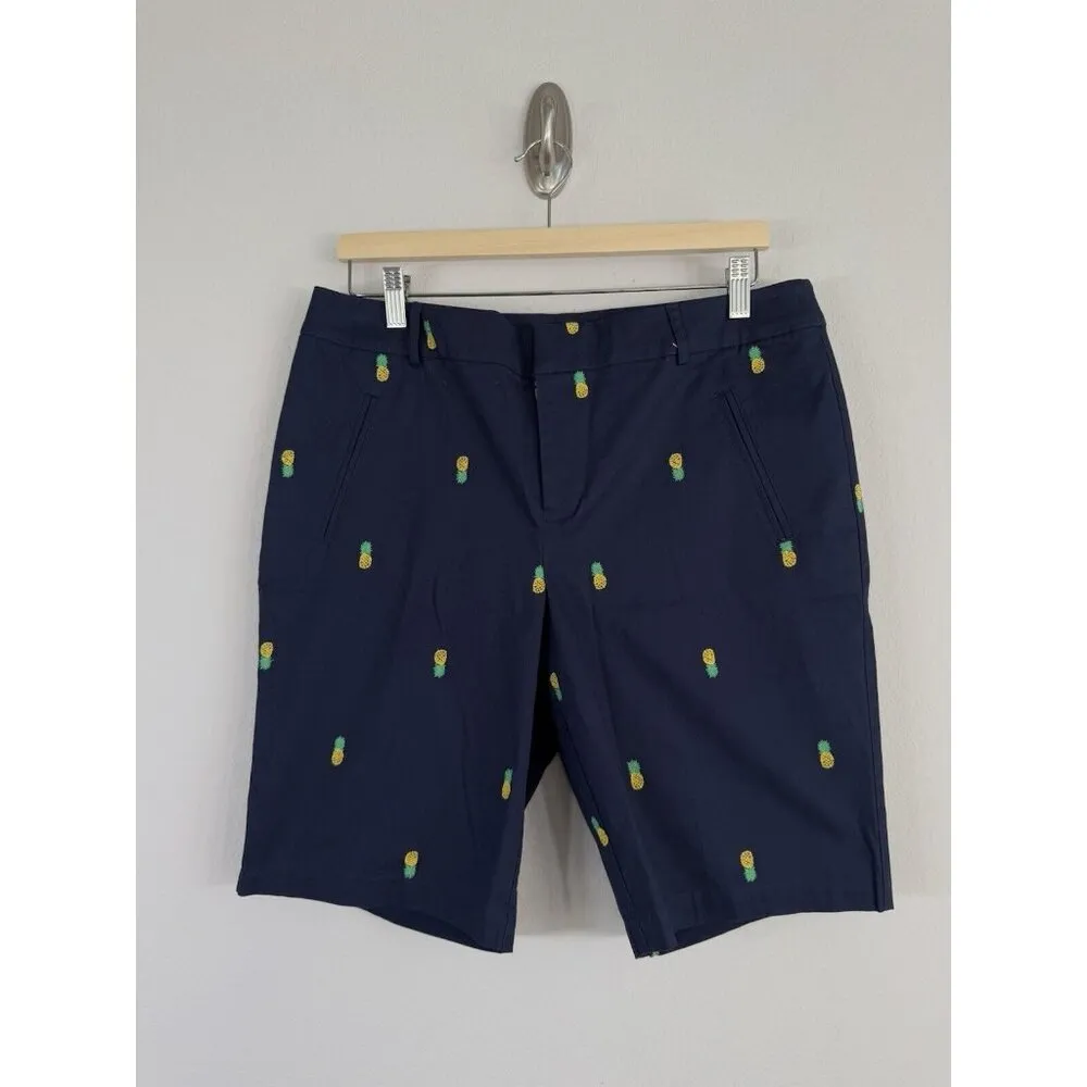 Charter Club‎ Pant Shop Embroidered Pineapples Navy Shorts Women’s Sz 10 Preppy - Image 2