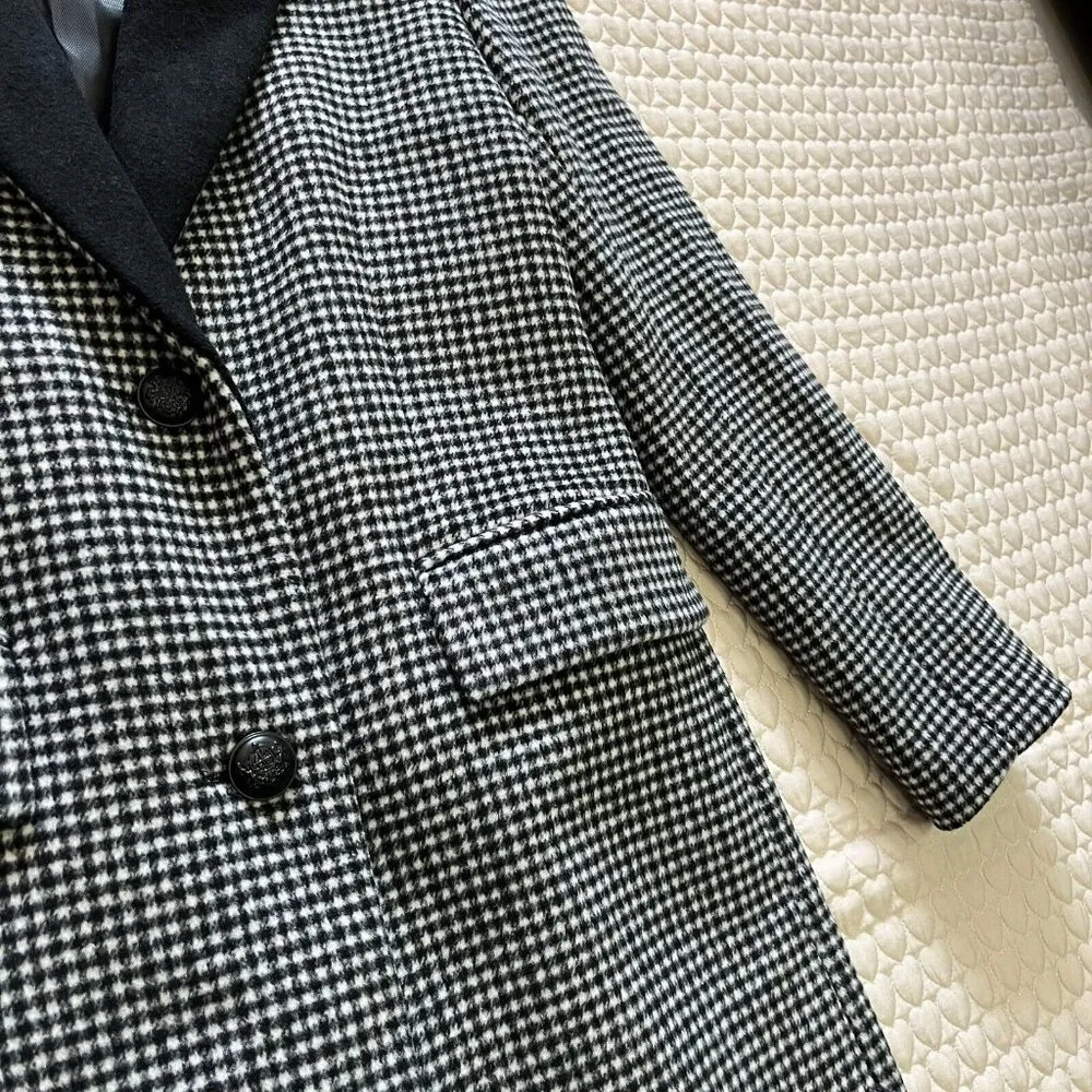 $550 NWOT BCBGMaxazria Houndstooth Black Wool Blend Long Coat Size M - Image 6