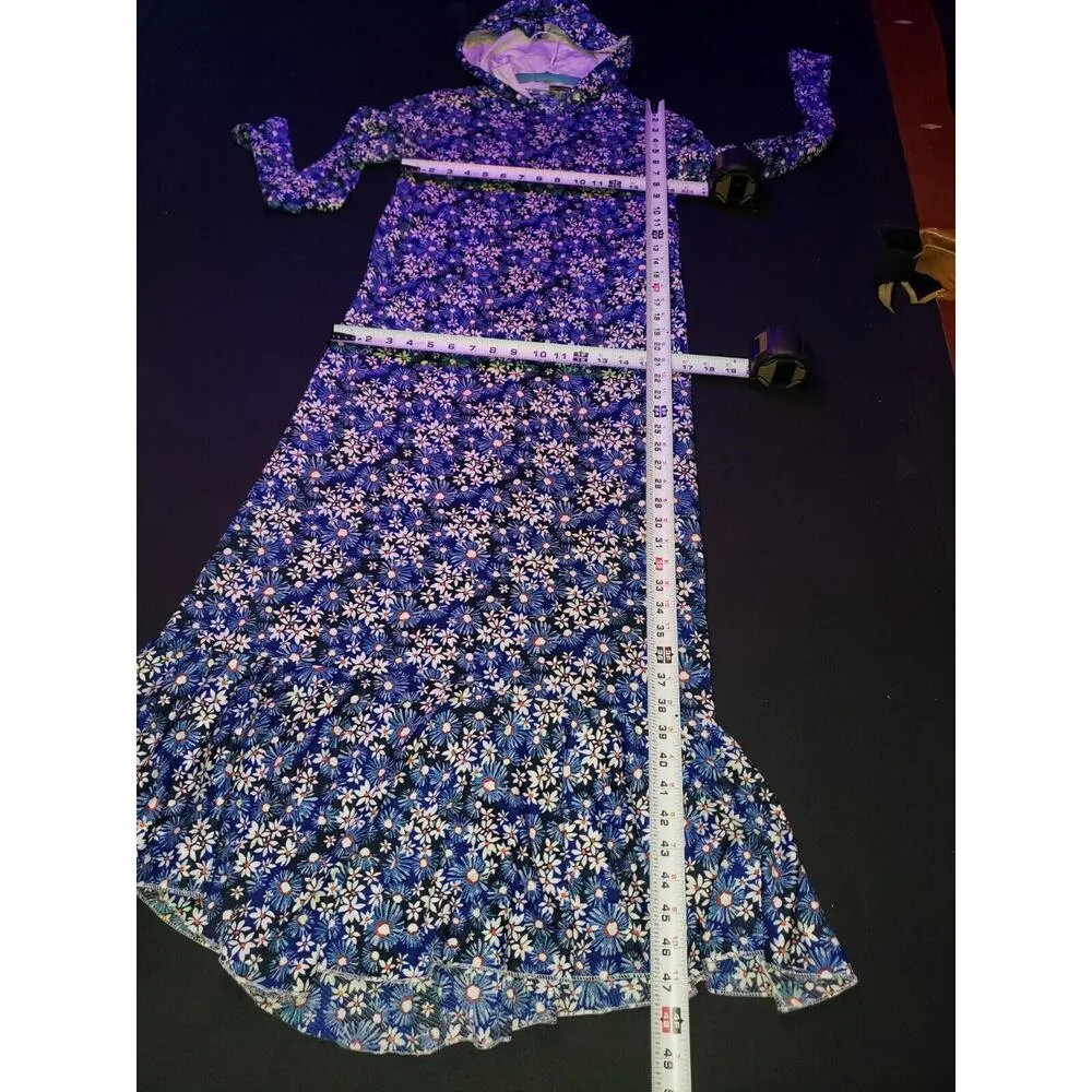 Muni Muni Women's Blue Floral Polyester Long Sleeve Knee Length Hoodie Dress XS Size 40 - Image 8
