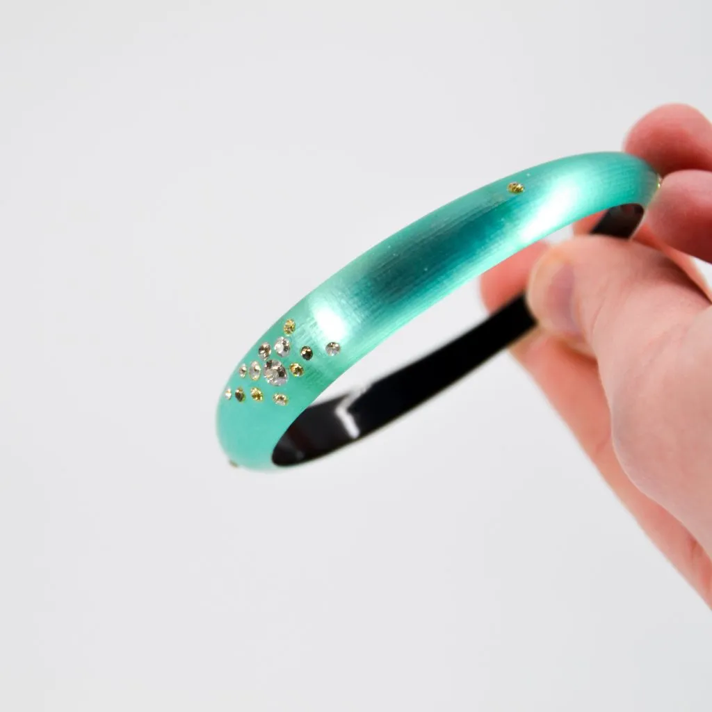 Alexis Bittar Crystal Studded Lucite Skinny Bangle Bracelet Aqua Green - Image 6