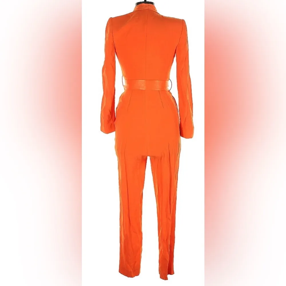 Karen Millen Tuxedo Long Sleeve Orange Jumpsuit Chic Wedding Bright Citrus sz 4 - Image 5