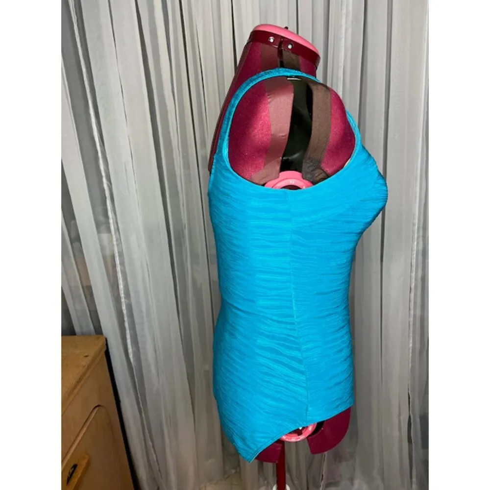 Christina one piece swimsuit Vintage textured waves square neck blue - Image 6