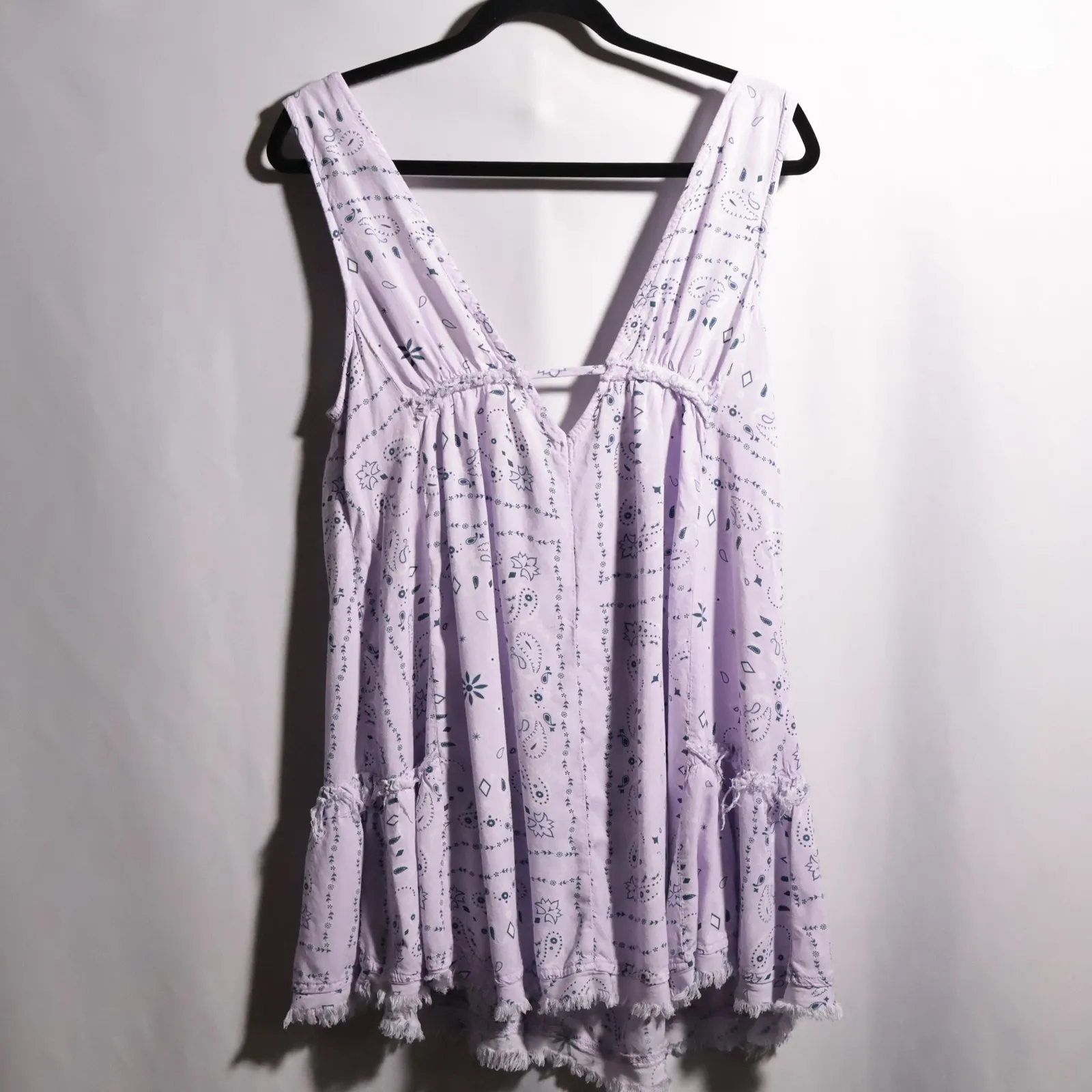 Y2K Style Lavender Purple Bandana Print V Neck Babydoll Mini Dress Tunic Boho M Size M - Image 2
