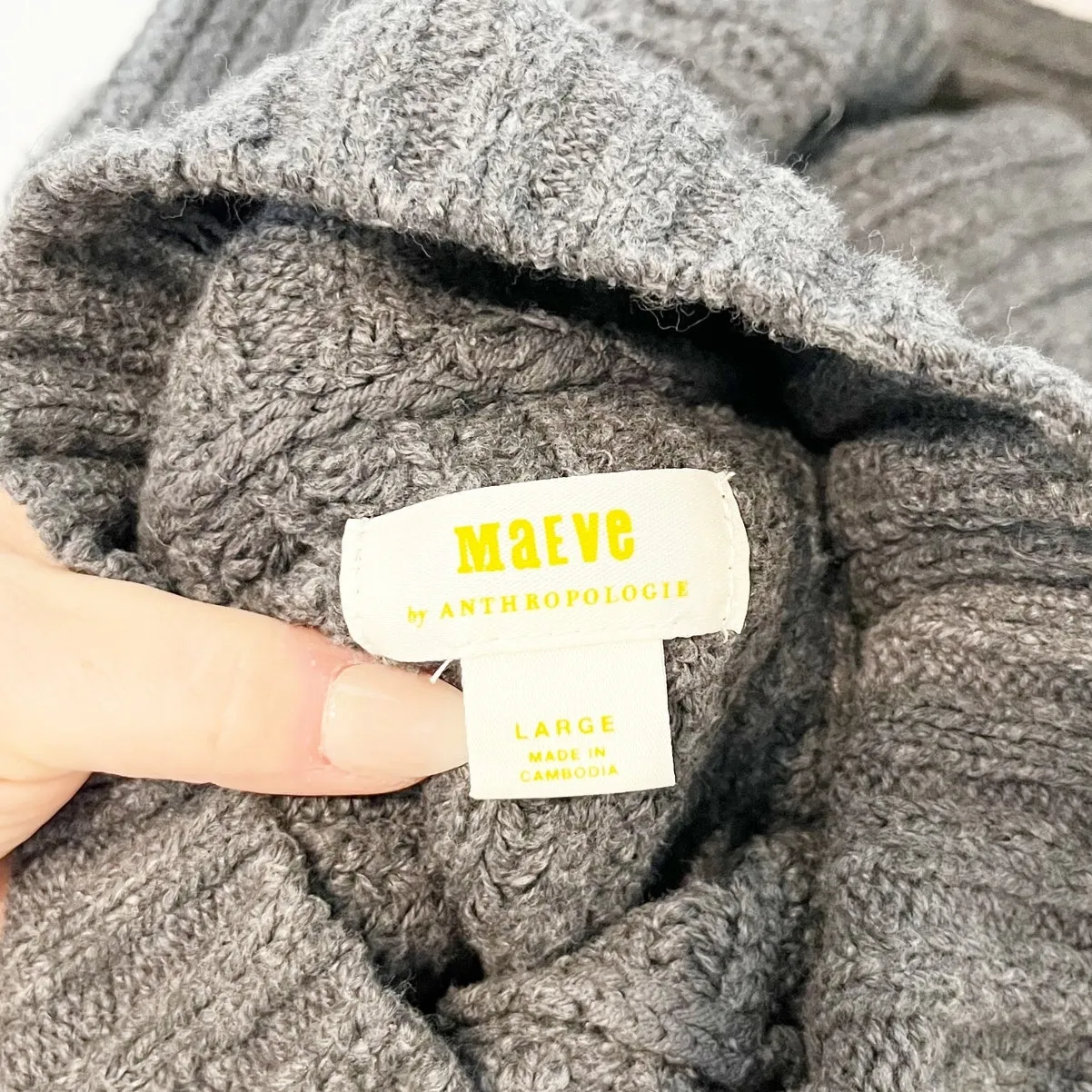 Maeve Anthropologie Dakotah Mock Neck Ribbed Long Sleeve Sweater Gray Large - Image 3