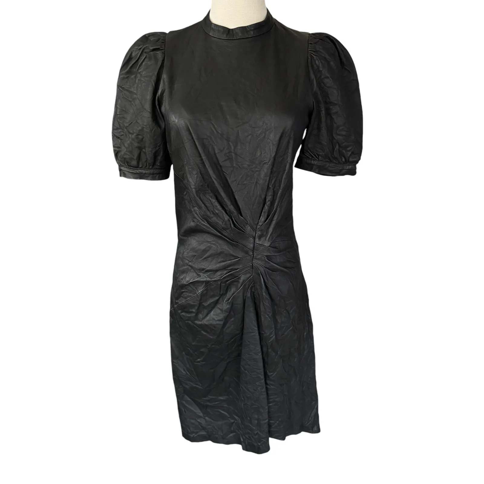 Zadig & Voltaire Rixe Cuir Froisse Crinkle Leather Mini Dress Black Size‎ XS - Image 5
