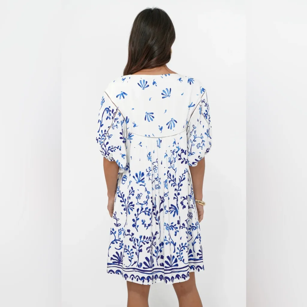 Greylin Nanci Popover Mini Dress Ivory Blue Size Small NWT Casual Vacation - Image 4